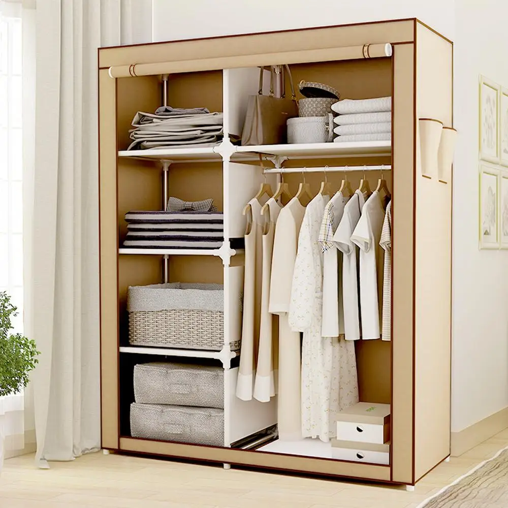 Portable Clothes Storage font b Closet b font Double Wardrobe Organizer with Rack Shelves Wardrobe Home