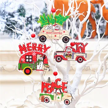 

3PCS Christmas Painted Car Wooden Pendant Christmas Tree Ornaments Christmas Decoration for Home 2020 New Year Gift