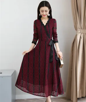 

Elegant Long Lace Dress Women Spring 2020 Robe Longue V-Neck Sexy Ladies Party Maxi Dresses Slim Casual Vestidos WXF715
