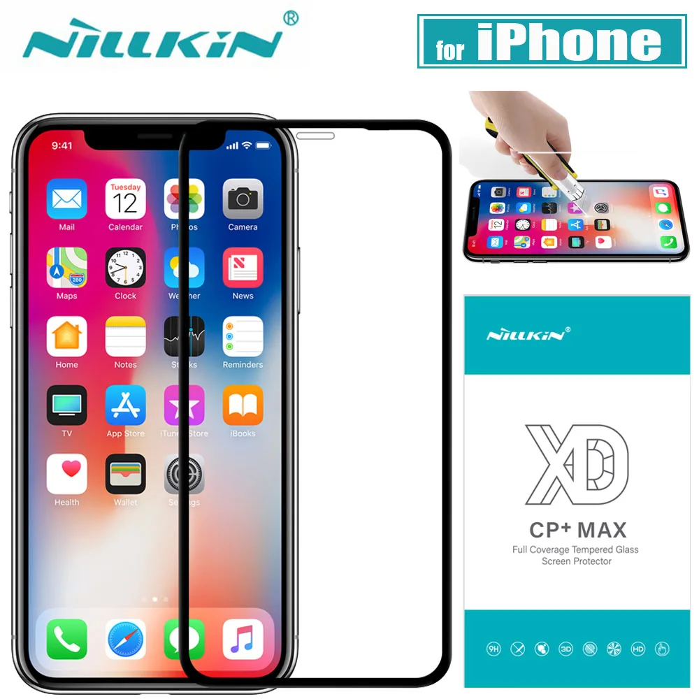 for iPhone X 8 7 Plus XR XS Max Glass Screen Protector Nillkin Full Cover 3D