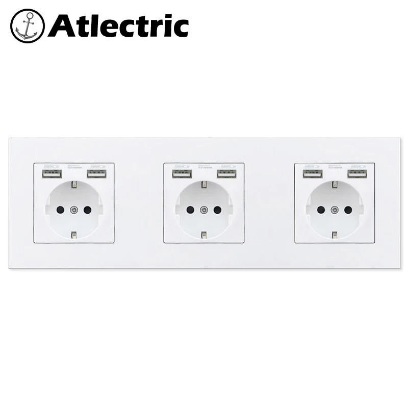 Atlectric европейская вилка розетка двойной usb зарядный порт домашняя настенная розетка двойная Тройная четырехъярусная электрическая розетка переходник usb,разетка с usb для дома,розетки