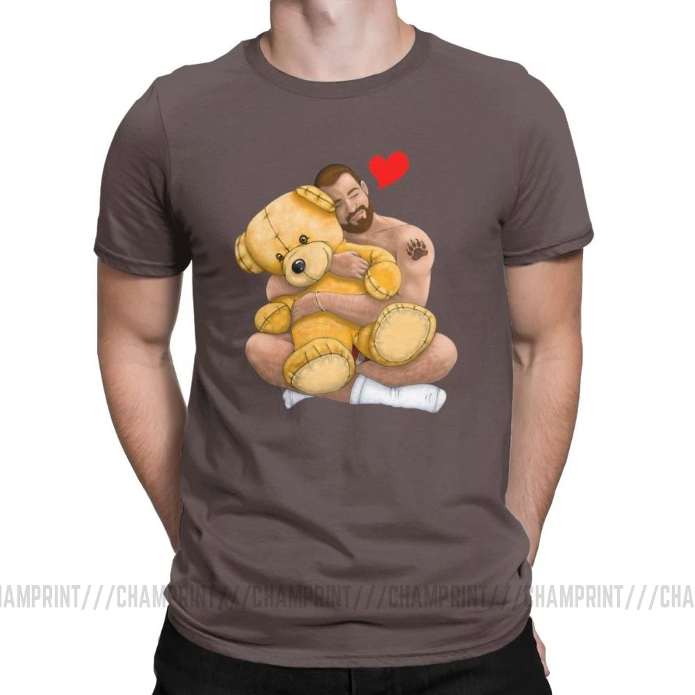 Bear Hug, повседневные мужские футболки, одежда для геев, Bear Art Pride Grrr LGBT, одежда с коротким рукавом, графическая футболка, хлопковая Футболка с круглым вырезом - Цвет: Коричневый