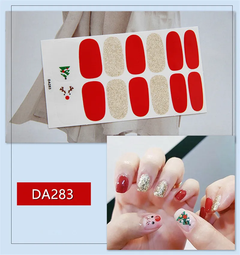 14 типсов рождественские наклейки для ногтей наклейки лось Санта-Снежинка 3D клей слайдер для трафарет для ногтей типсы маникюр декор DA281-DA300
