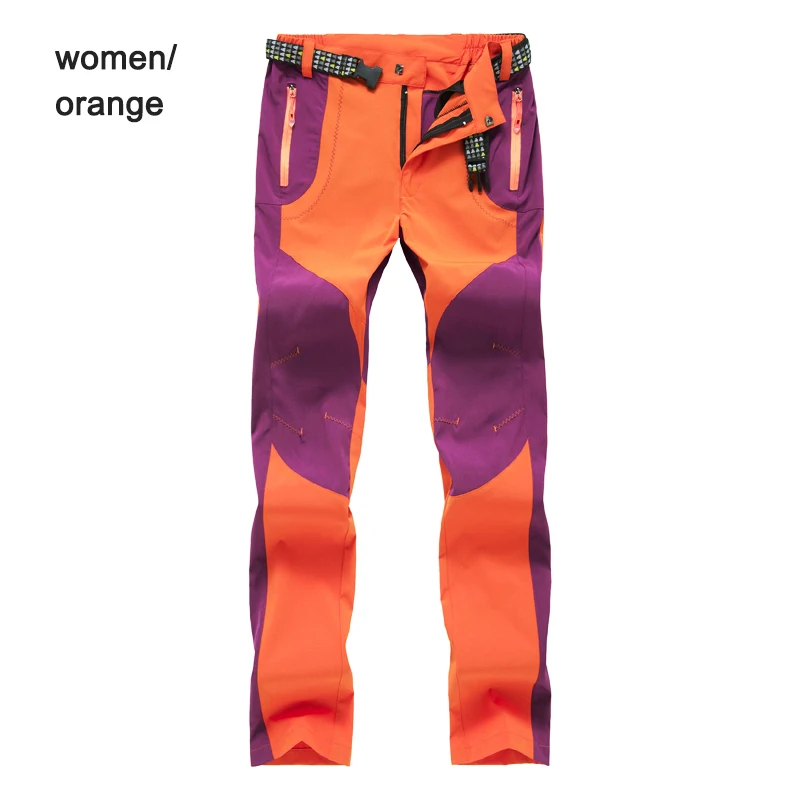 women orange Мужские и женские походные брюки, непромокаемые брюки, мужские уличные брюки для рыбалки, треккинга, рыбалки, альпинизма, брюки размера плюс S-4XL - Цвет: women orange