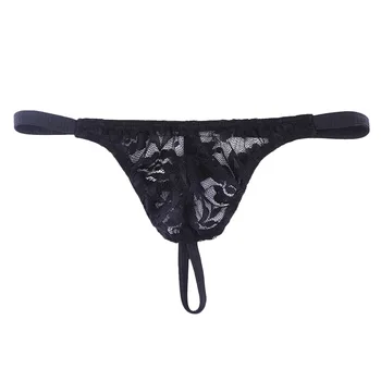 

Men's Sexy Lace Thongs Men Low Rise Briefs See Through Thongs Male Underwear G-String Breathable T-Back