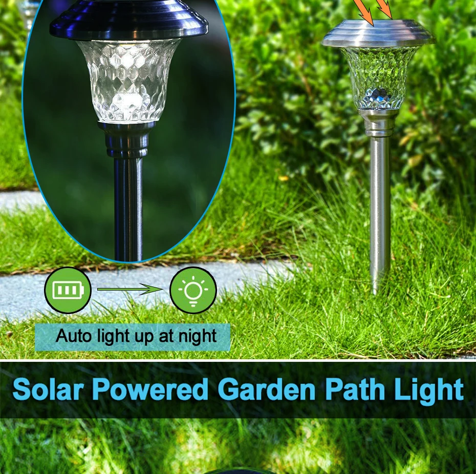 LED Solar Garden Light Battery Power Pathway Lights Lantern Outdoor Waterproof Landscape Street Light for Patio Yard Solar Lamp