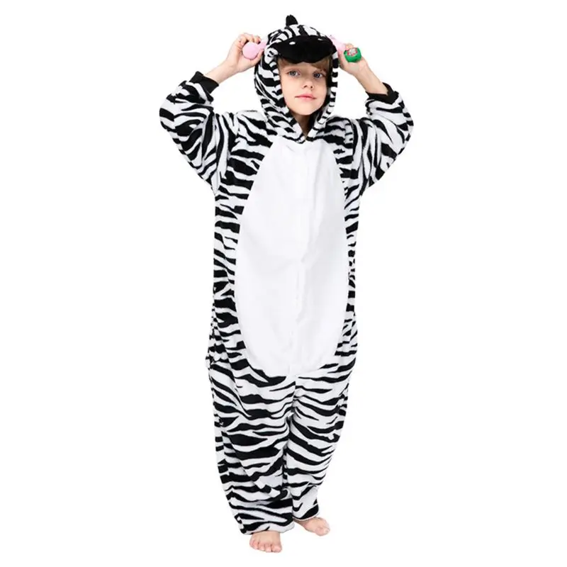 

Toddler Kid Cute Zebra Animal One-Piece Pajamas Stripes Printed Hooded Sleepwear Flannel