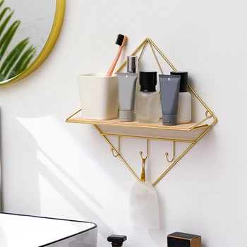 

Bedroom Wall Shelf Living Room With Hooks Home Decor Multifunctional Iron Art For Bathroom Storage Rack Office Modern Floating
