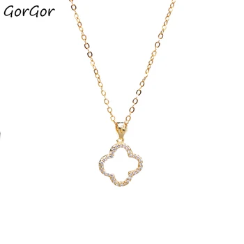 

GorGor Necklace Women 925 Sterling Pattern Four Leaf Clover Mosaic Zirconia Pendant Simplicity Exquisite Fashion Jewelry XL225