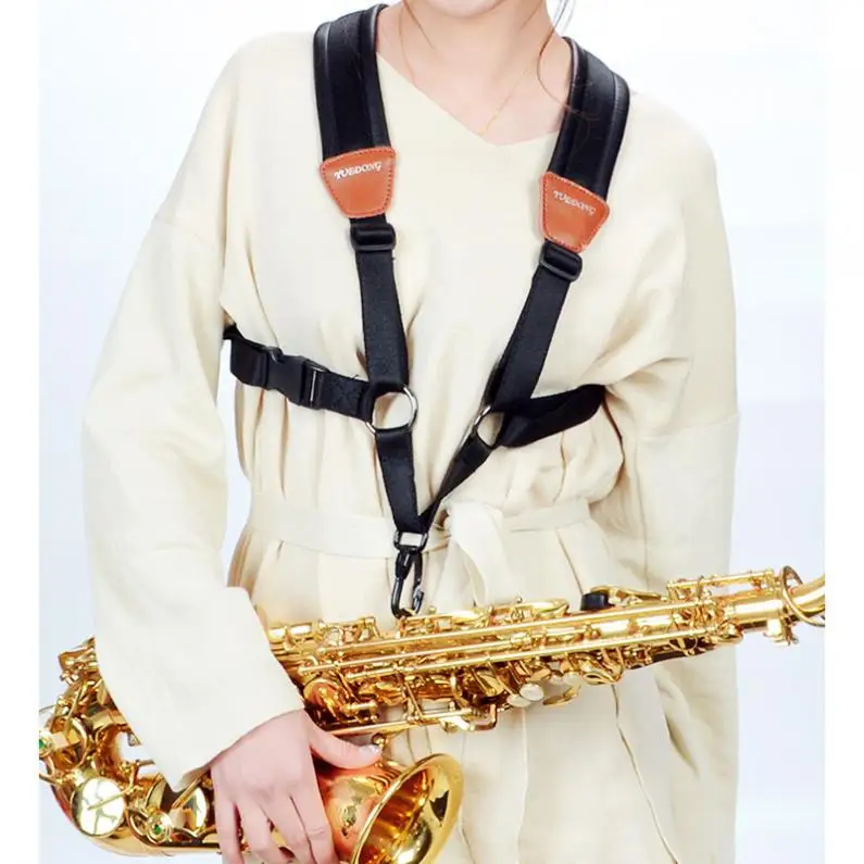 Premium Genuine Leather Double Shoulder Strap for Saxophone - 4.8CM Width
