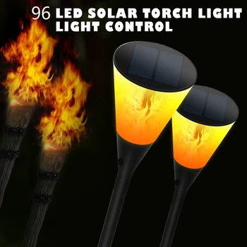 

96 LED solar flame torch light house wall hanging lamp garden courtyard lamp solar ground plug light for landscape decoration