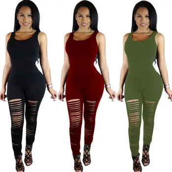 

New Fashion Women Sleeveless Skinny Long Jumpsuits Workout Fitness Jumpsuit Clothes Stylish Womens Slim Hole Jumpsuits