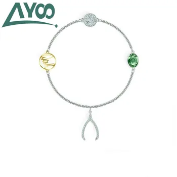

AYOO high quality SWA new fashion elegant remix wish bone bracelet female lucky green crystal pendant wish bone bracelet
