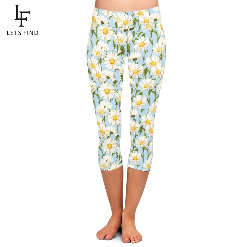 LETSFIND Summer Style Fresh Little Daisy Pattern Print Women Leggings High Waist Plus Size Slim Stretch Capri Leggings LETSFIND Summer Style Fresh Little Daisy Pattern Print Women Leggings High Waist Plus Size Slim Stretch Capri Leggings