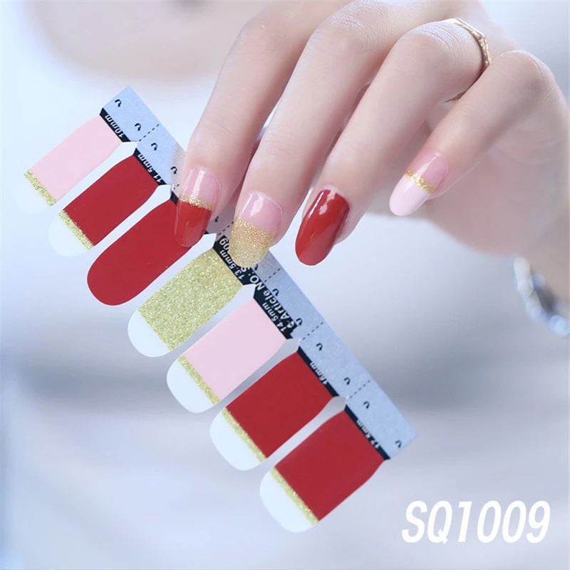 SQ1009 14 стикеров/листов, корейская мода, цветные наклейки для ногтей, французские накладки для ногтей, наклейки для лака для ногтей, японское искусство для ногтей, предварительно спроектированные, Прямая поставка - Цвет: SQ1009
