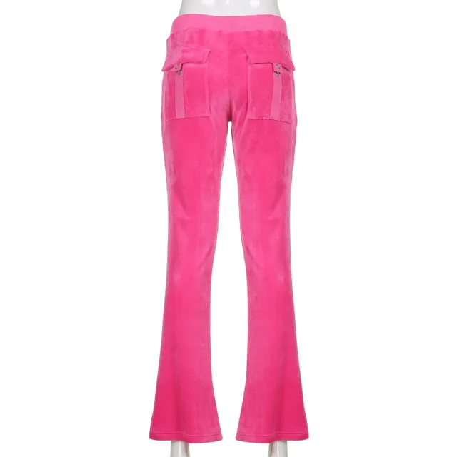 ALLNeon 2000s Aesthetics Pink Velour 2 Piece Sets with Pants Streetwear Zip Up Hoodie Drawstring Low Waist Pants Co-ord Suit pink pants