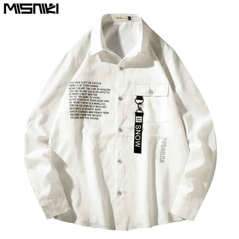 

Misniki 2019 Mens Long Sleeve Shirt Streetwear Printed Casual Button Social Camisas Masculina Homme JP38