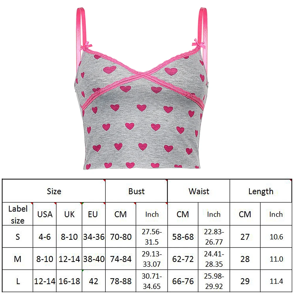 Pink Lace Bow Cyber Y2k Crop Top Women Heart Printed Mini Sweat Tank Top  Harajuku 90s Indie Clothes Camisole Streetwear Women