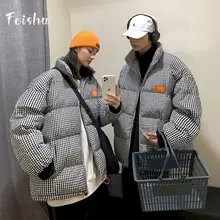 

Women's Parkas Winter Plaid Padded Jacket Quilted Coats Down Jackets Hooded Warm Korean Fashion Casual Khaki Female Clothing Top