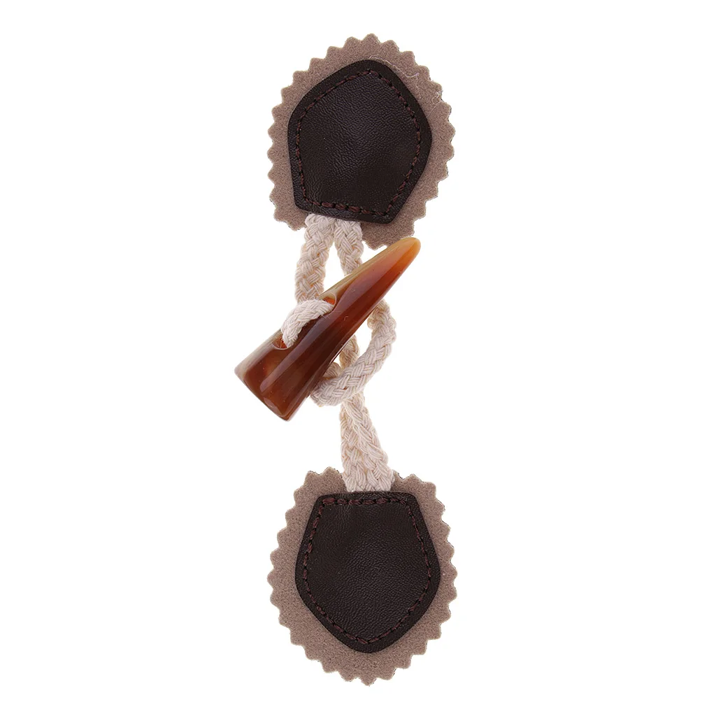 Khaki - 1 Pair Leather And HORN Toggle Button - Duffle Coat Clothes Fastener for Card Making, Scrapbooking Decor Embellishment