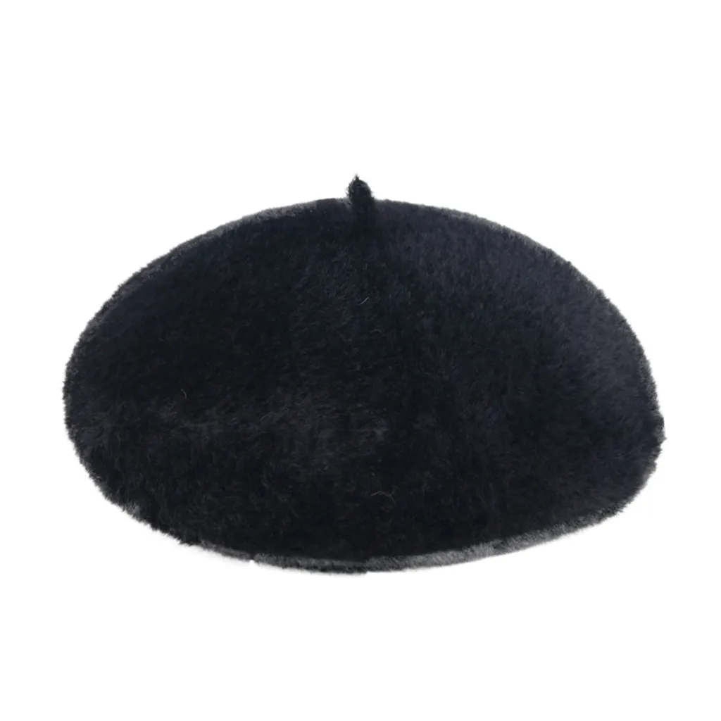 Модный милый детский женский берет шапочка в классическом стиле шерстяной войлочный берет для девочек теплая шапка зимние мягкие однотонные шапки-береты - Цвет: Black