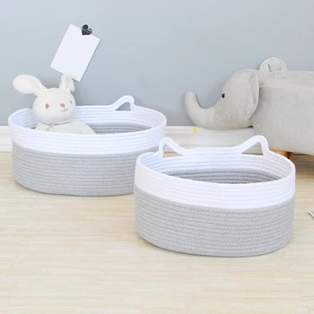 

Cat Ears Shape Cotton Rope Desktop Storage Box Sundries Storage Organizer Stationery Cosmetic Basket Container Case