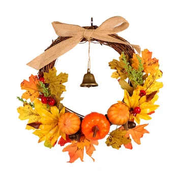 

Halloween Maple Leaf Wreath Decoration Rattan Pumpkin Berry Artificial Garland Ghost Home Bar Wall Door Hanging Decor