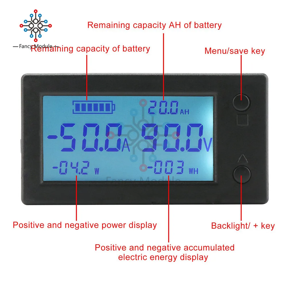 Diymore мультиметр DC 0-300 В 100A STN lcd цифровой измеритель Холла Каллен Напряжение Ток мощность энергии емкость батареи тестер w/катушка
