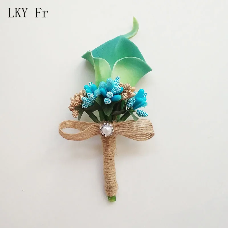 Blue Boutonniere Розовый Калла Лилия Бутоньерка Свадебные корсажи и бутоньерки жених шафера Buttonhole мужские свадебные цветы Mariage аксессуары - Цвет: Blue Boutonniere