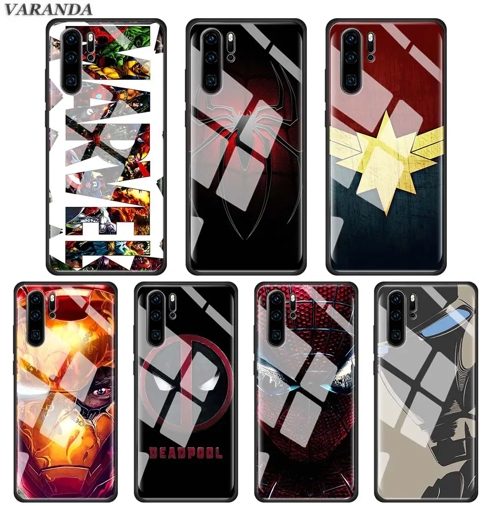 

Marvel Iron Man SuperMan Tempered Glass Case for Huawei P30 P20 P10 Lite Mate 10 20 Lite Honor 8X 20 Pro Glass Phone Cover Shell