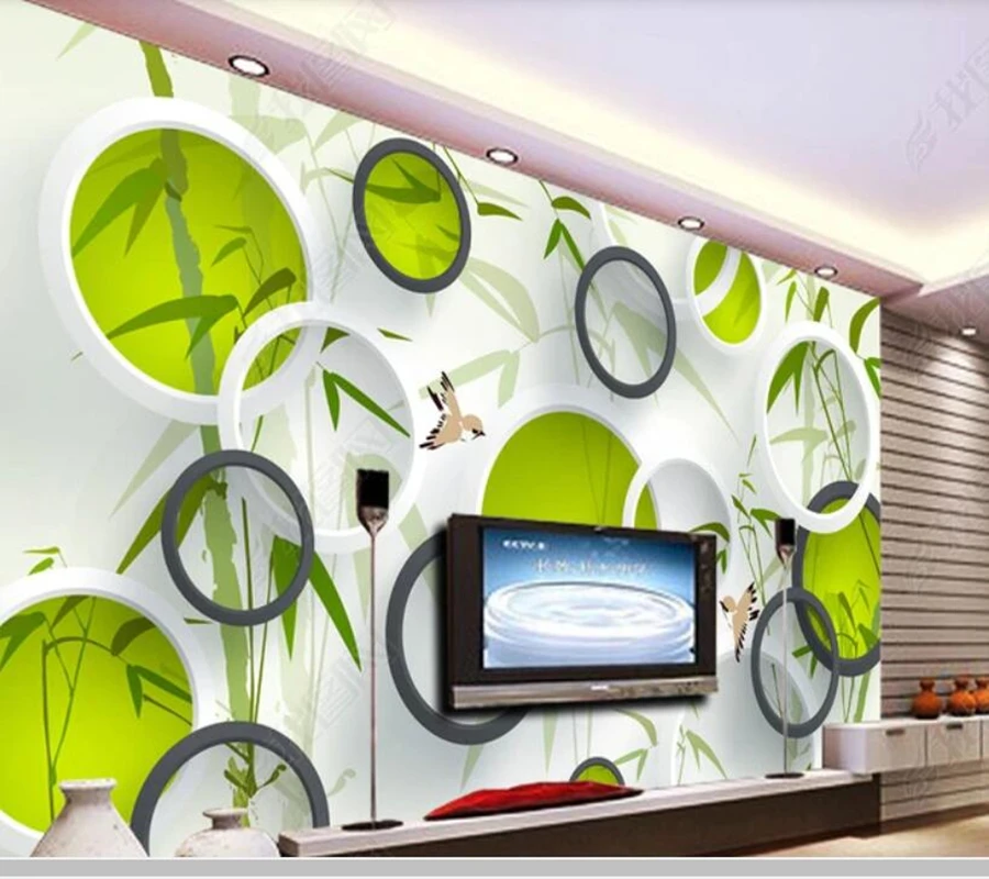 Papel de parede Bamboo forest bird 3D circle wallpaper mural living room tv wall bedroom papers home decor bar | Обустройство дома