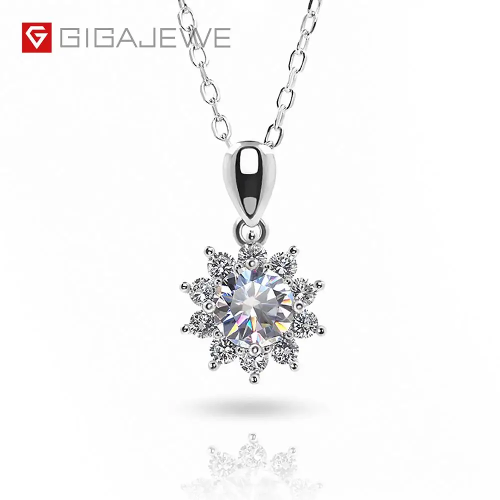GIGAJEWE 1ct 6 5 мм EF круглое 18K покрытое белым золотом 925 серебряное ожерелье из