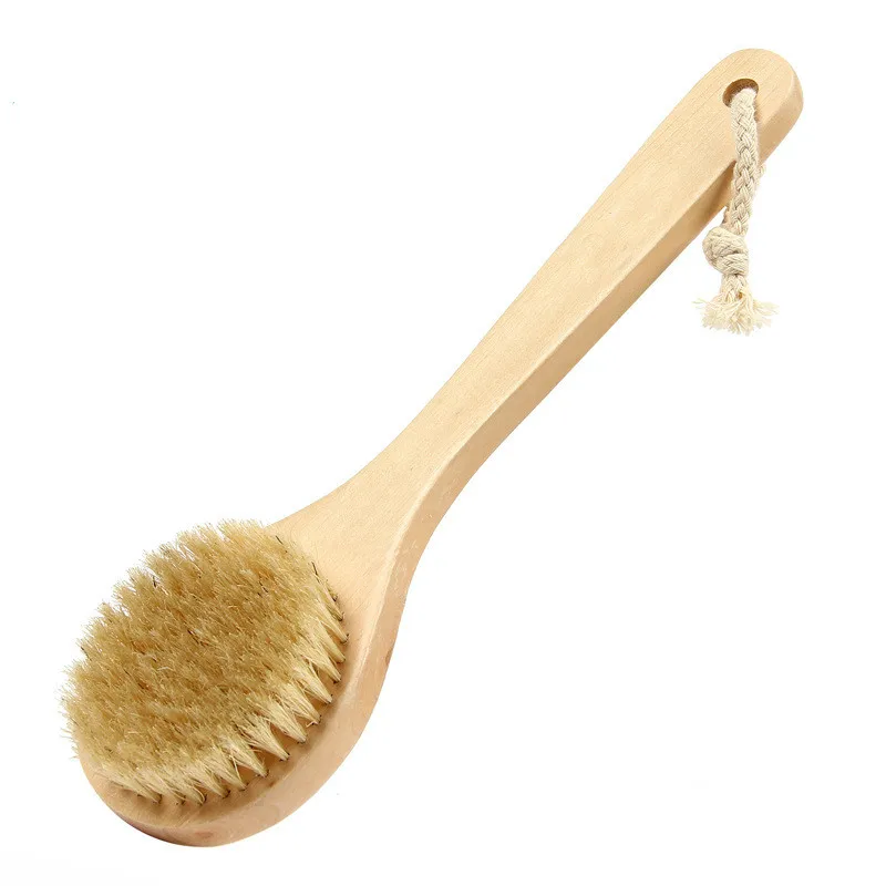 

Hot Sale Round Shape Natural Boar Bristle Wooden Brush Middle Long Handle Wooden Detox Wooden Handle Body Brush Skin Brush