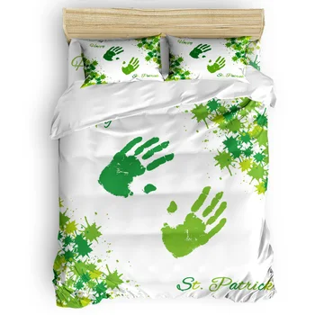 

St. Patrick'S Day Palm Print Green Watercolor Pattern Duvet Cover Set 3/4pcs Bedding Set Bed Sheet Pillowcases Cover Set