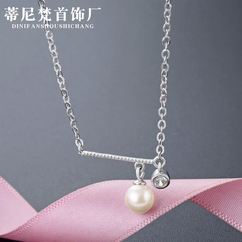 

Hot Selling Korean-style Fashion Jewelry S925 Fine Silver Zircon Shell Pearls Simple Cool Pearl Necklace Choker