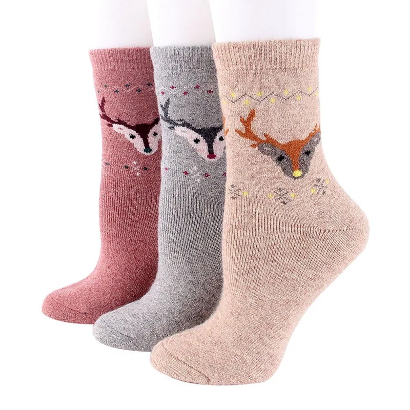 1 Pair Winter Women Socks Lovely Deer Animal Printed Wool Christmas Comfortable Gift Autumn Winter Thick Warm Breathable Sock