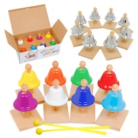 8-Note Color Metal Bell Children Toys Beech Wood Toto Lesson Bell Hand Touch Bell Set Percussion Instrument Learning Music Toys 1