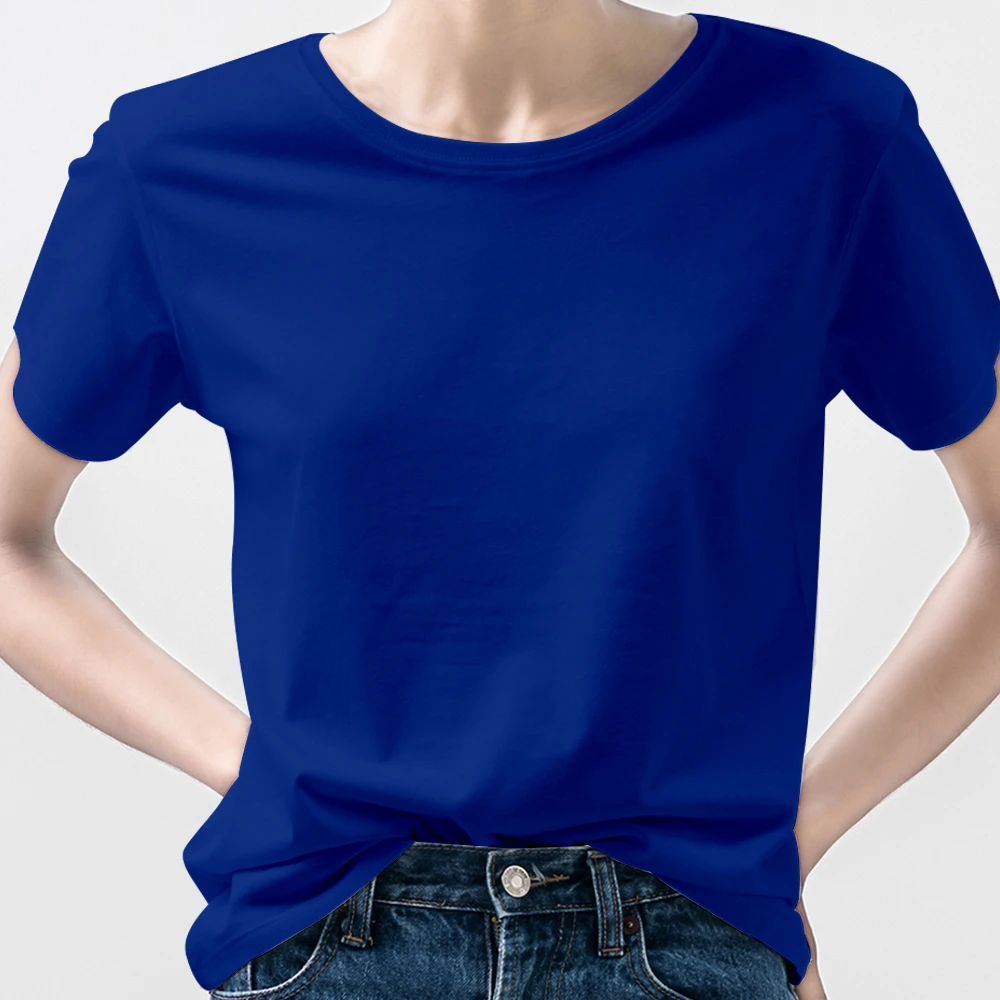 de estética suave para chica, camiseta azul eléctrica para mujer, Camiseta lisa de los 90, camiseta de calle con cuello redondo, tela suave de España, envío gratis|Camisetas| AliExpress