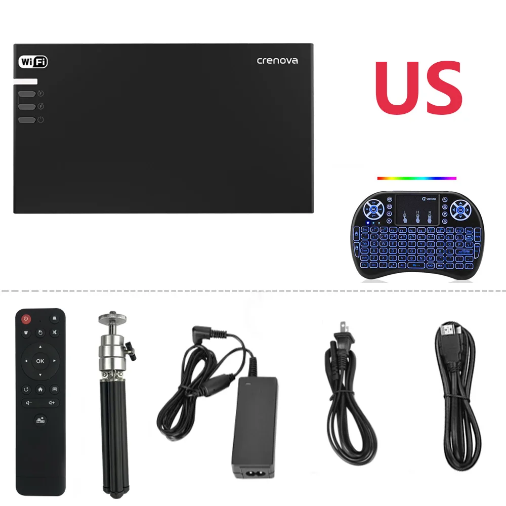 US Plug keyboard Новейший мини-проектор CRENOVA с Wi-Fi Bluetooth(опционально 2G 16G) Android проектор для 4k видео 3D Dolby Beamer - Цвет: US Plug keyboard