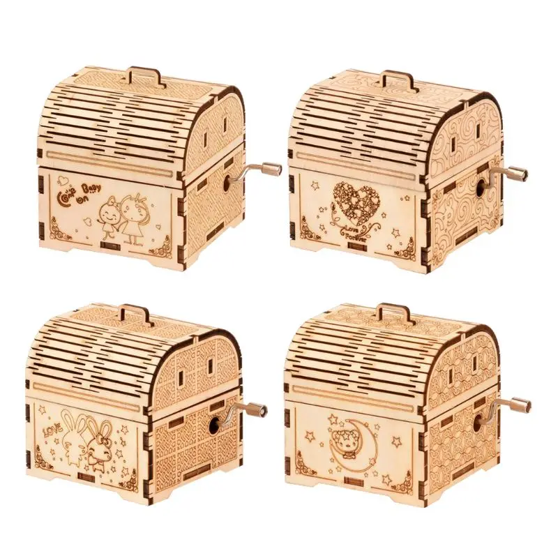 

DIY Hand Crank Music Box Model 3D Wooden Puzzle Toy Self Assembly Wood Craft Kit