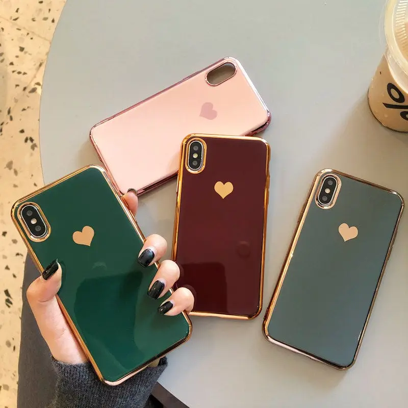 Love Heart Phone Case For iPhone 12 Pro Max XR XSMax 7 8 6s X Electroplated Shockproof Soft TPU Green Back Cover 11 | Мобильные