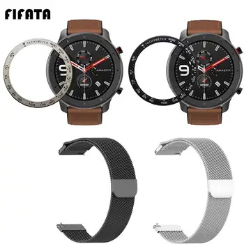 

FIFATA Milanese Metal Replacement Band Strap + Watch Screen Protect Metal Bezel Ring For Huami Amazfit GTR 47MM Smart Watch