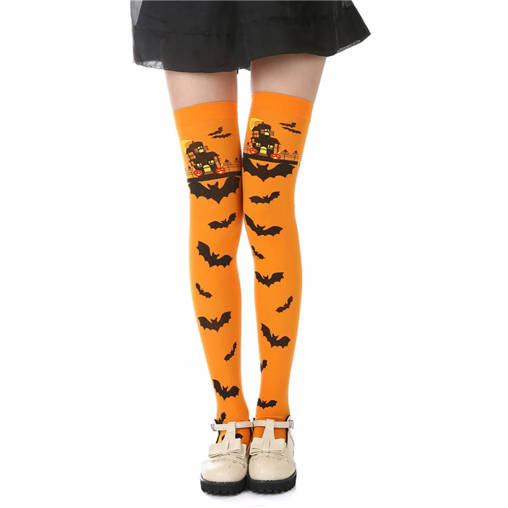 

Womens Halloween Stockings Bat Print Cosplay Costume Accessory Graphic Print Unisex Knee High Socks Fashion Stage Prop Clothing