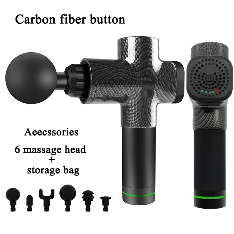 Carbon fiber button Электрический массажный пистолет для мышц лечение вибрацией Массажер для глубоких тканей фитнес-коррекция фигуры мышечные упражнения для расслабления боли - Цвет: Carbon fiber button