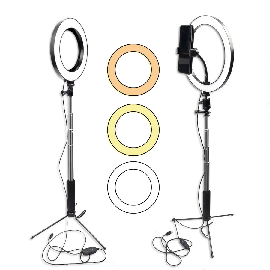 Vente Dimmable studio LED Caméra Anneau Lumière Photo Téléphone Vidéo Lampe Avec Trépieds Bâton de Selfie Anneau Lumière de Remplissage Pour Youtube Vidéo