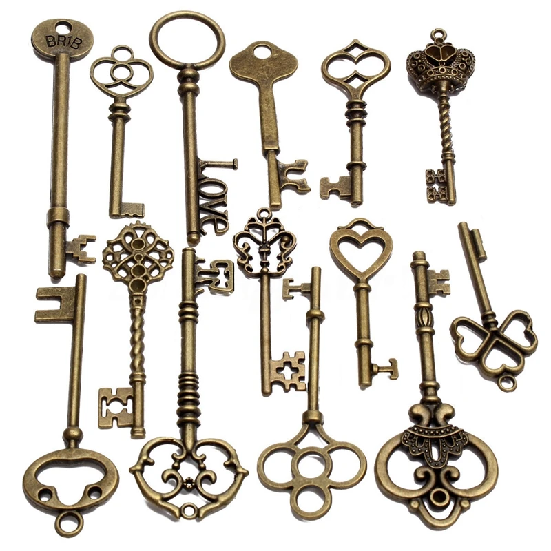 Heart Brass Skeleton Key Antique Vintage Look Heart Charm or Pendant Heart Brass Skeleton Key Antique Vintage Look Heart Charm or Pendant