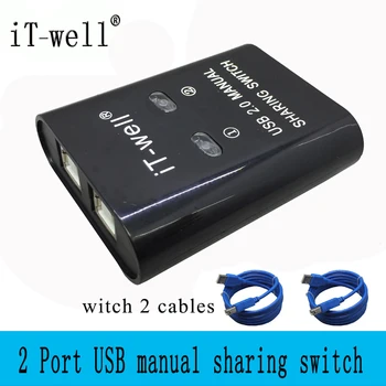 

iT-well USB Hub Manual Switch 2 Ports for Computer PC Printer support 2 computers share 1 USB device Includes 2 cable