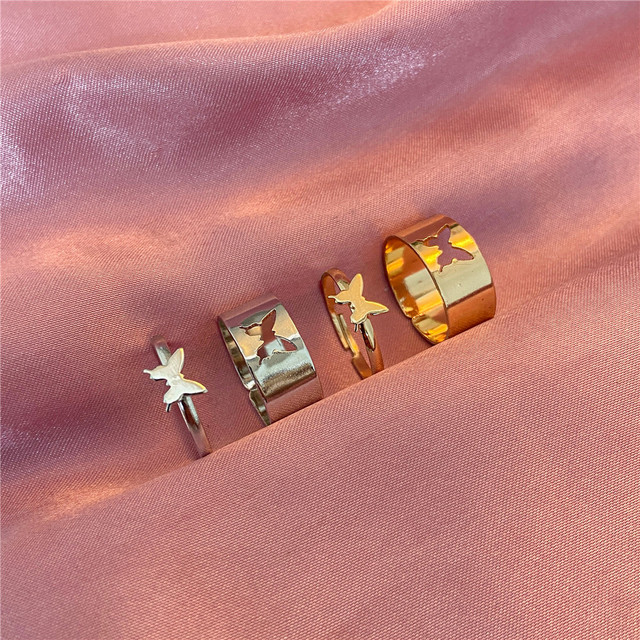 Silver Plated Angel Wings Ring for Womens Gothic Punk Steampunk Heart Butterfly Skull Ring Sets Party Jewelry 2021