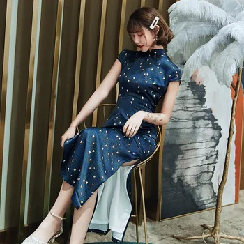 

Spring Chinese Lady Sexy Qipao Large Size 3XL 4XL Print Stage Show Cheongsam Elegant Evening Dress