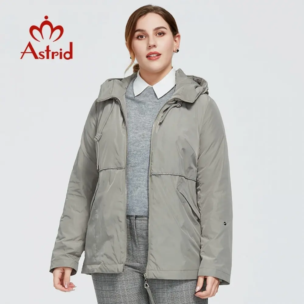 

Astrid 2022 New Spring Autumn Trench Coat short Jacket Windproof Cotton hood large size Outwear Windbreaker female clothing 9381